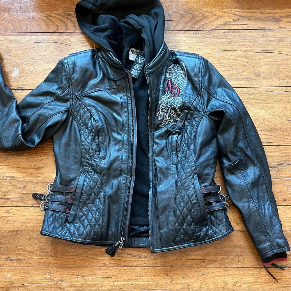 Harley-Davidson Black Leather Jacket with Embroidery